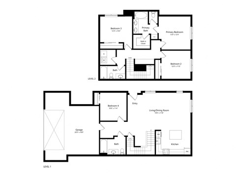 Floor plan for 4 beds, 3 baths, 1729 sqft